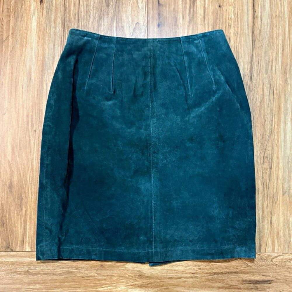 Global Identity Vintage Green Suede Leather Lined Zip Pencil Skirt Women 11/12